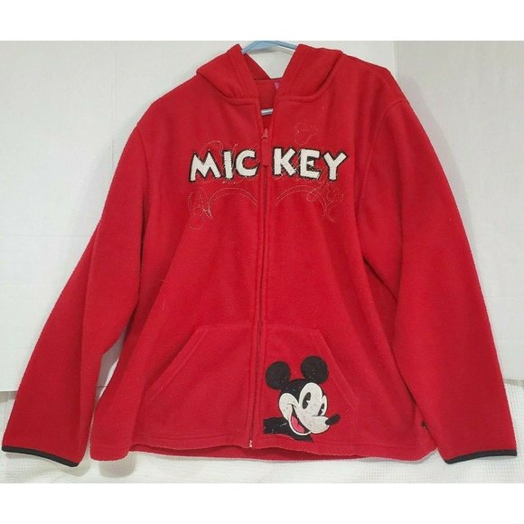 Disney Other - Disney Women Mickey Mouse Red Fleece Lightweight Hoodie Jacket Sz 15/17  XLarge
